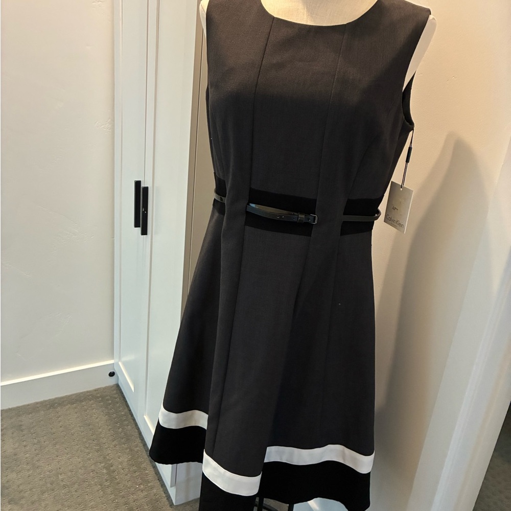 Calvin Klein Black Dress with White Hem Trim